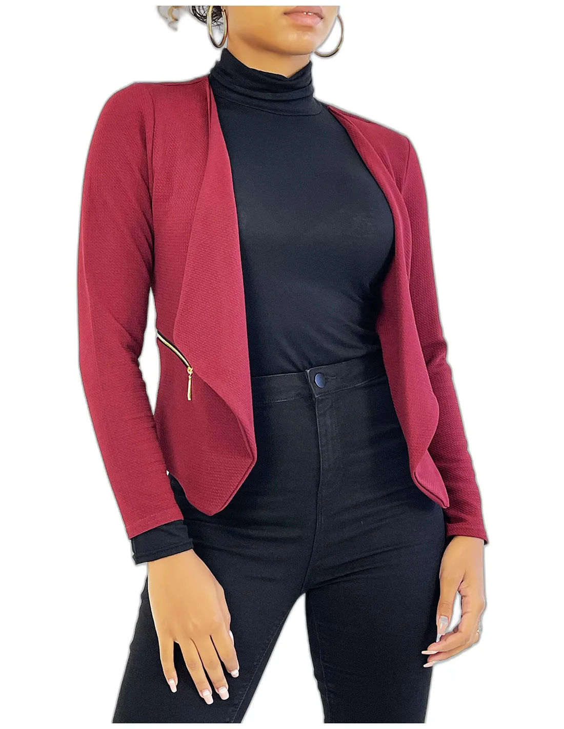Blazer bordeaux col revers avec poches à zip. Blazer femme pas cher