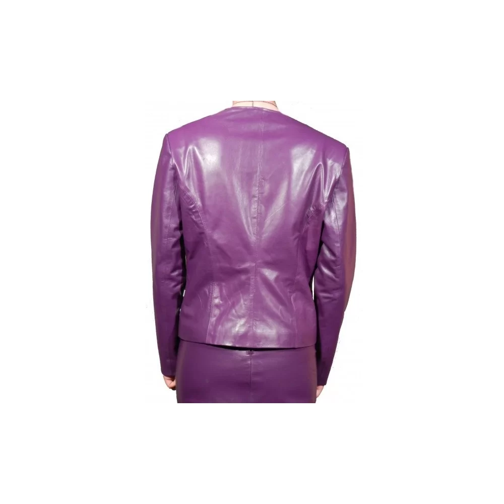 Blouson cuir femme bicolore agneau plongé couleurs violet et blanc modèle Cerex