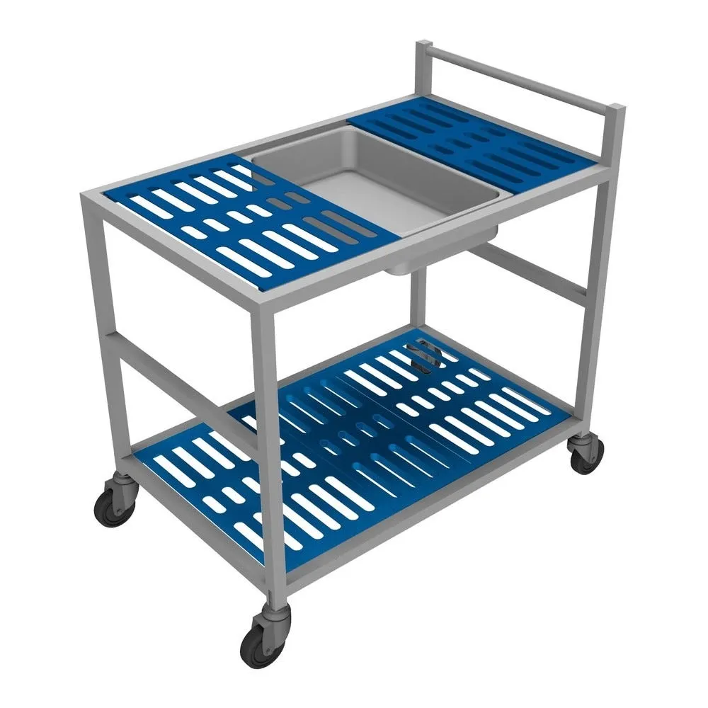 Chariot inox haccp avec 2 niveaux de plateaux
