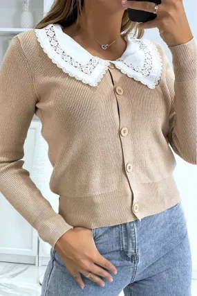 Gilet beige à col Claudine