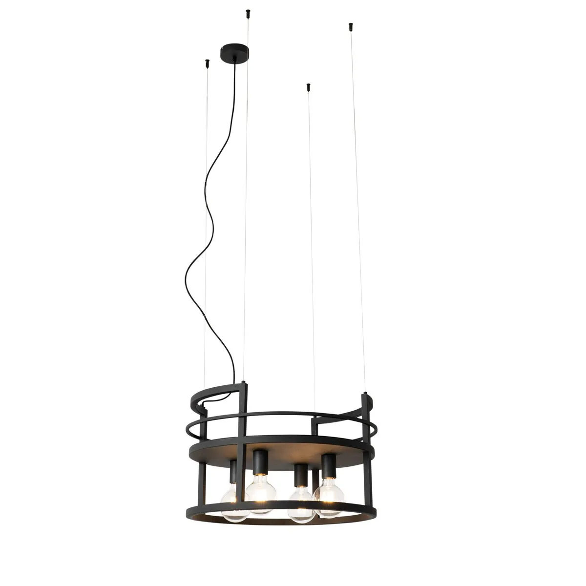 Lampe à suspension industrielle noire avec crémaillère ronde 4 lumières - Cage Rack