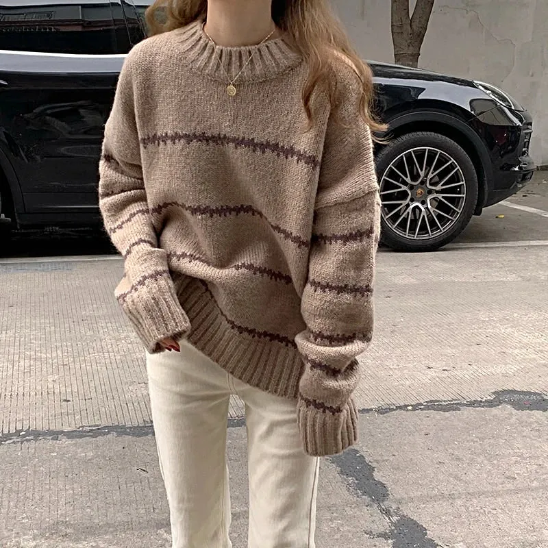 Orietta - Pull d'hiver douillet rayé pour femme