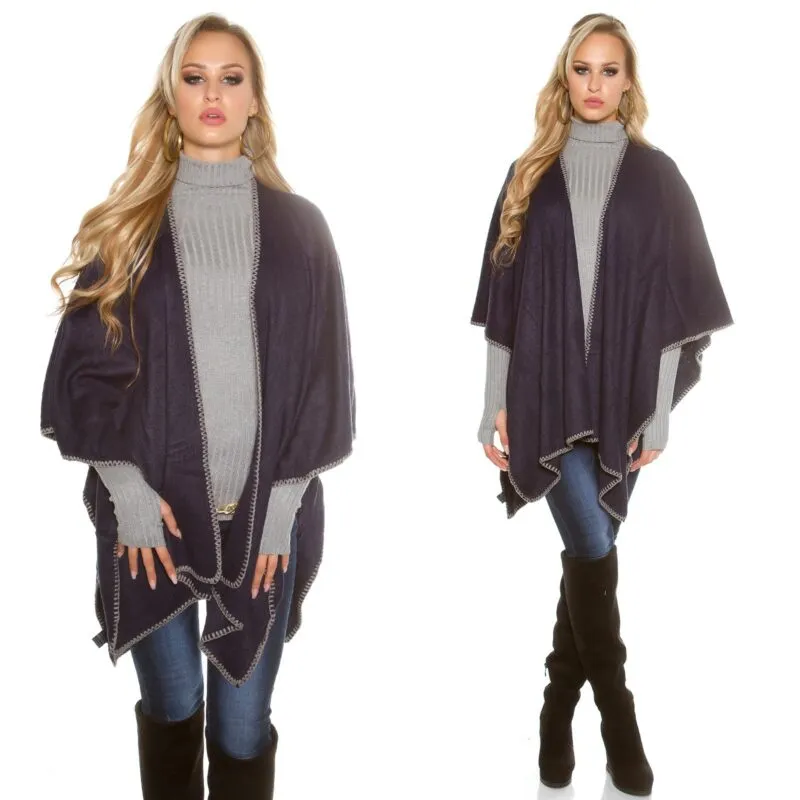 Poncho douillet femme tendance ENORA couleur bleu marine