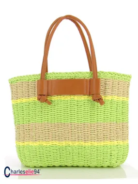 Sac cabas en paille colorée SC01 vert