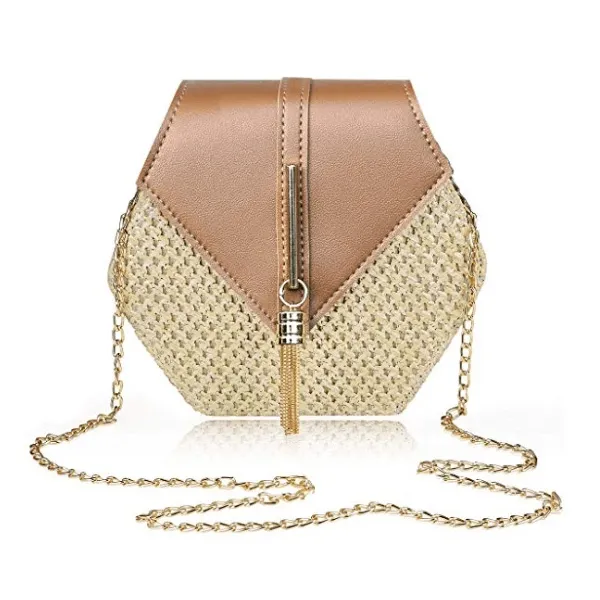 Sac Paille et Cuir Marron Bohème : Idéal pour un Mariage- Shine Boutique