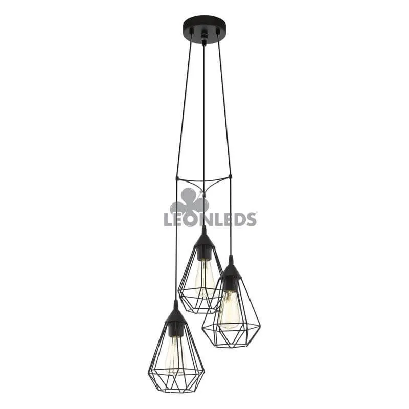 Suspension en métal noir Tarbes 3XE27 | LeonLeds.com